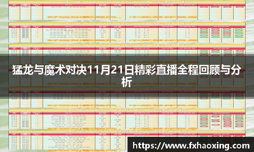 猛龙与魔术对决11月21日精彩直播全程回顾与分析